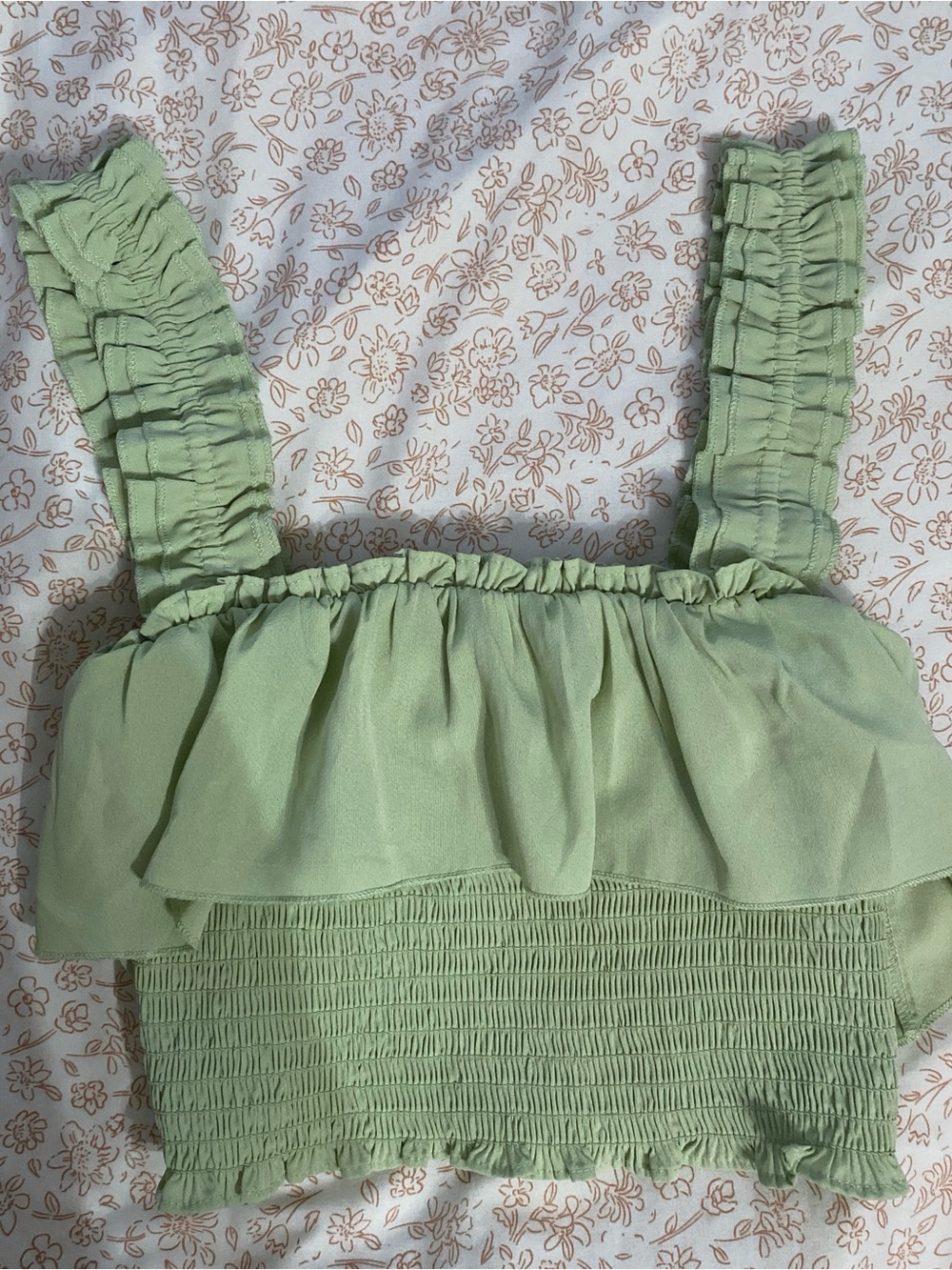 Forever 21 Light Sage Smocked Ruffle Crop Top